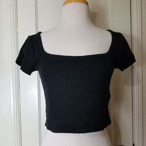 MADEWELL black cropped top scoop neck ribbed short sleeve xs
